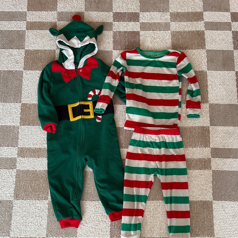 Cat & Jack Red and Green Striped Pajama Top